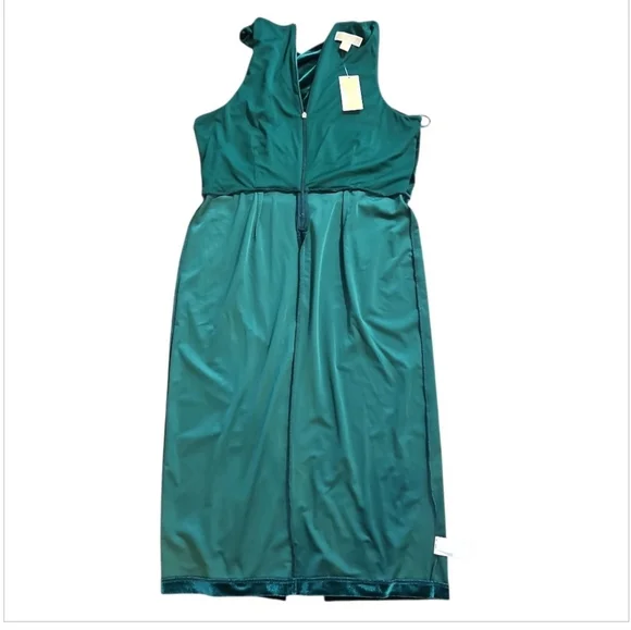 MICHAEL Michael Kors Emerald Green Velvet Twist Neck Midi Dress NWT XL - Picture 9 of 11